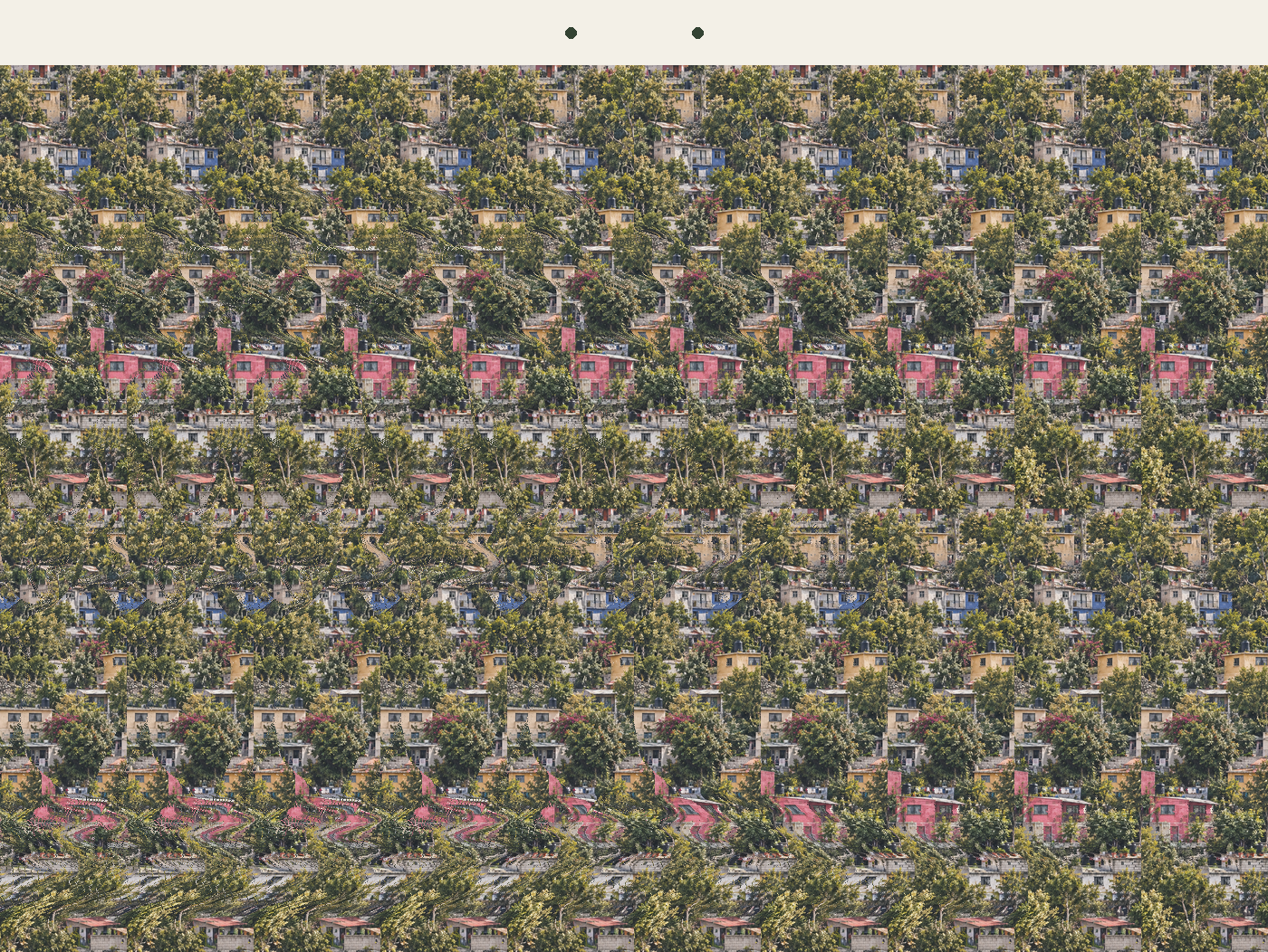 Stereogram inspired by an urban ravine landscape, with an ahuehuete and a river hidden in depth.